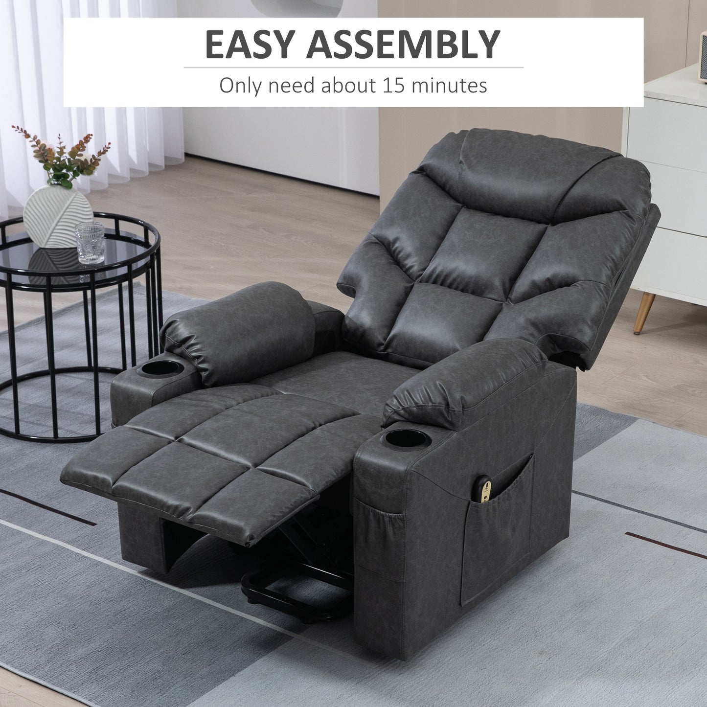 Fauteuil releveur électrique en similicuir avec porte-gobelets