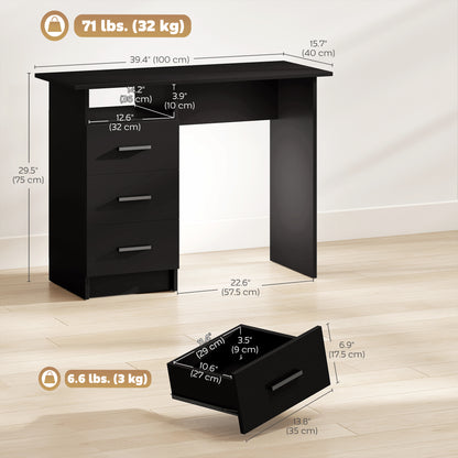 Bureau d'ordinateur avec 3 tiroirs et tablette ouverte