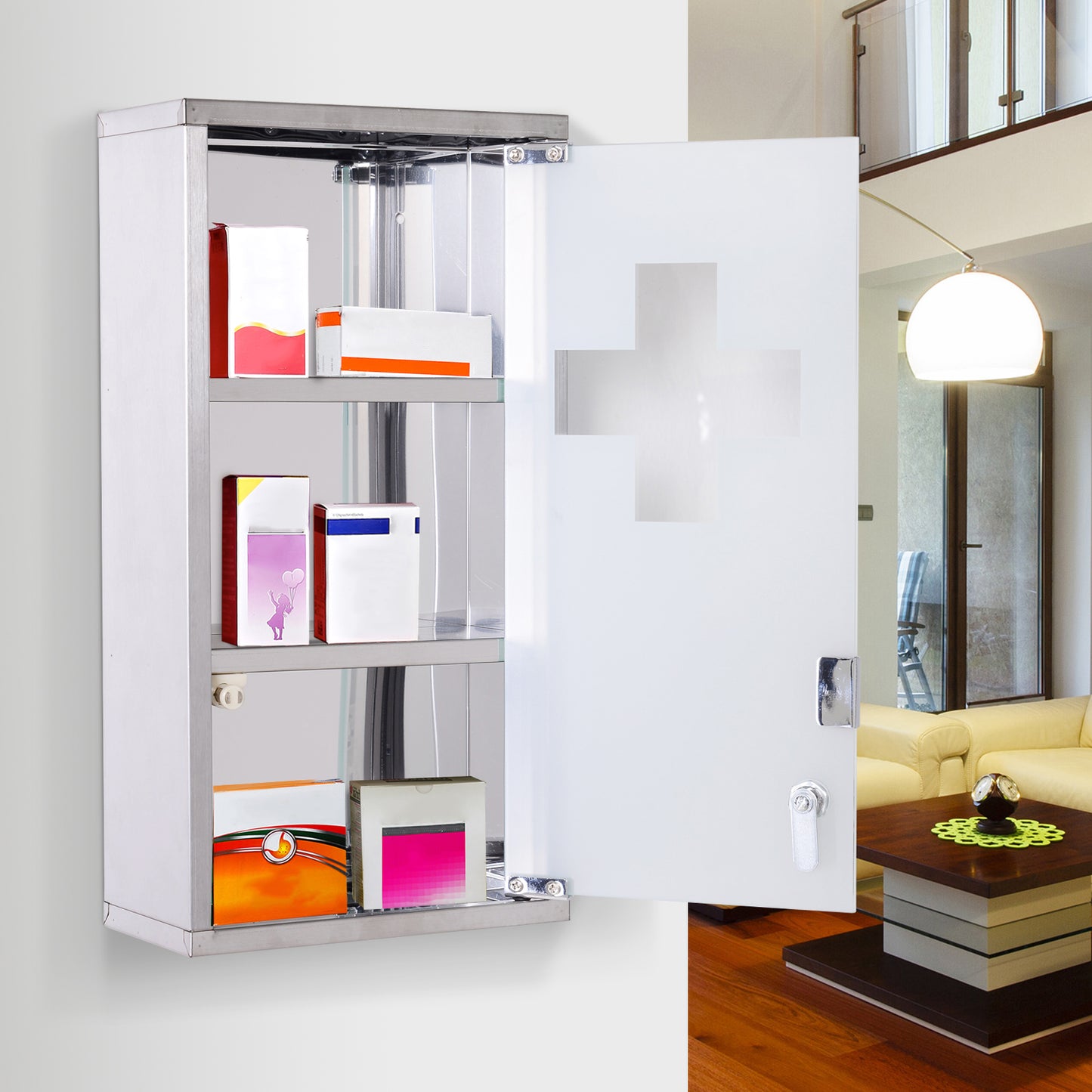 Armoire à pharmacie murale verrouillable en acier inoxydable
