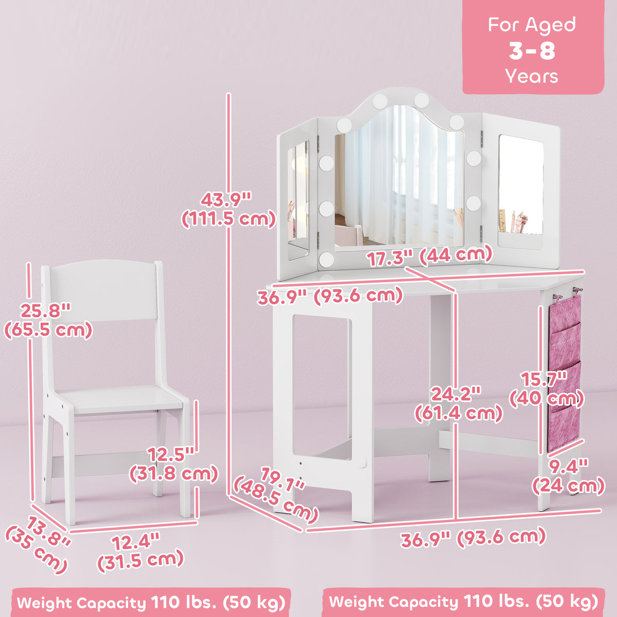 Coiffeuse pour enfants avec miroir et lumieres