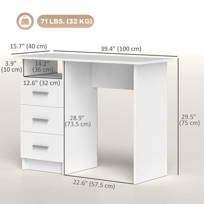 Bureau d'ordinateur avec 3 tiroirs et tablette ouverte