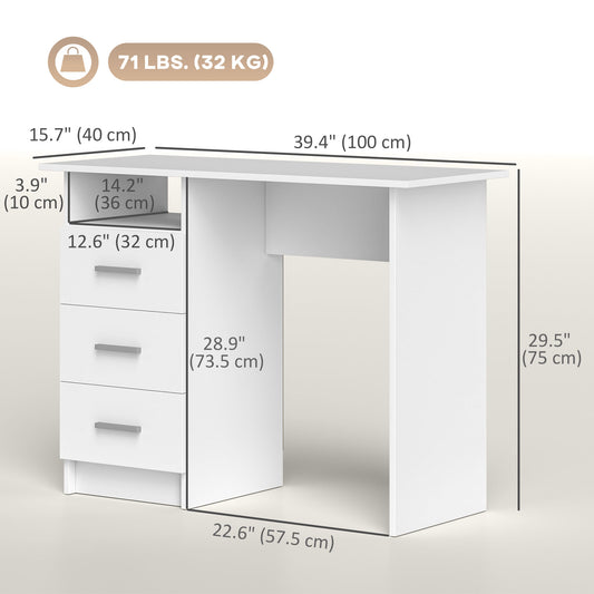 Bureau d'ordinateur avec 3 tiroirs et tablette ouverte