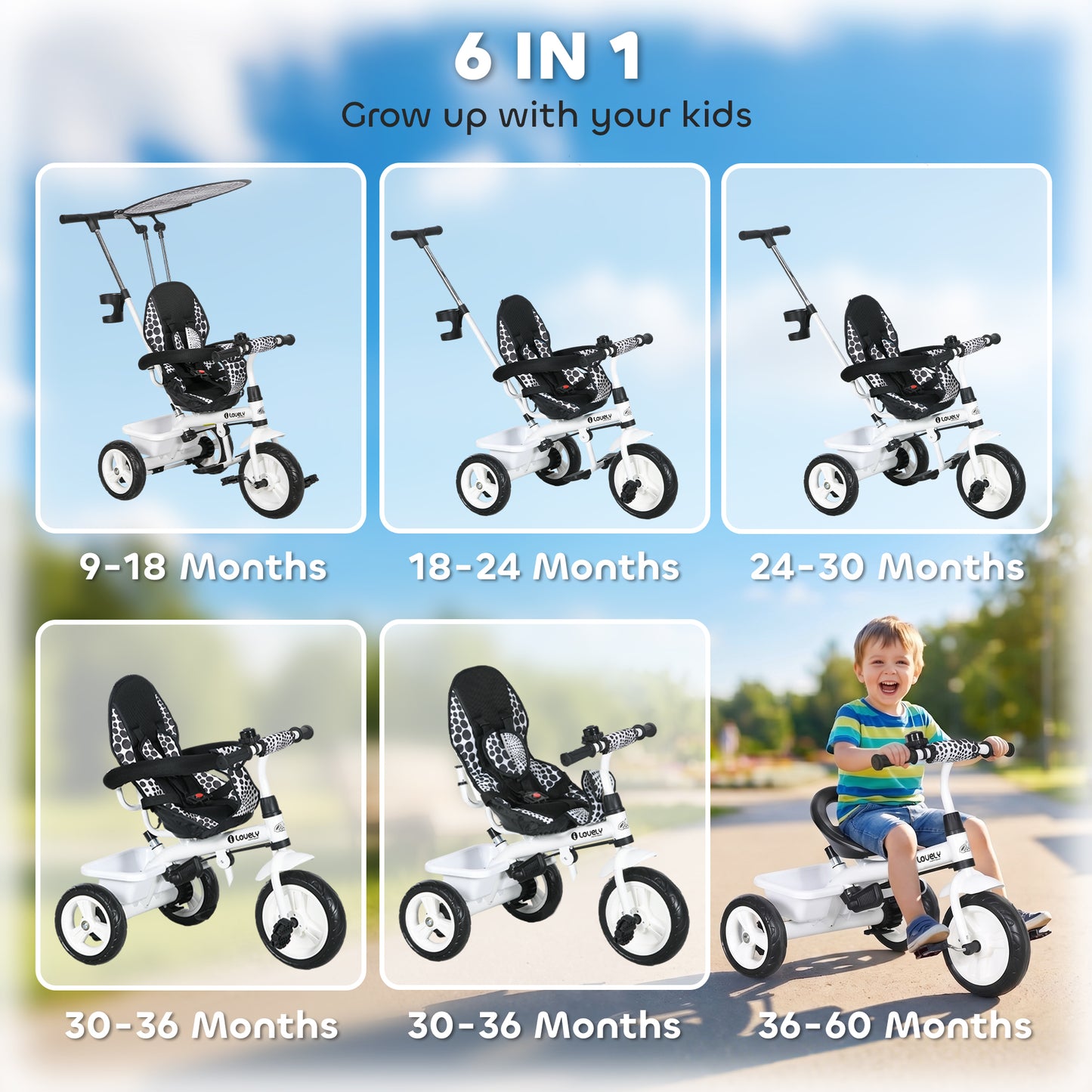 Tricycle évolutif 6-en-1 pour tout-petits