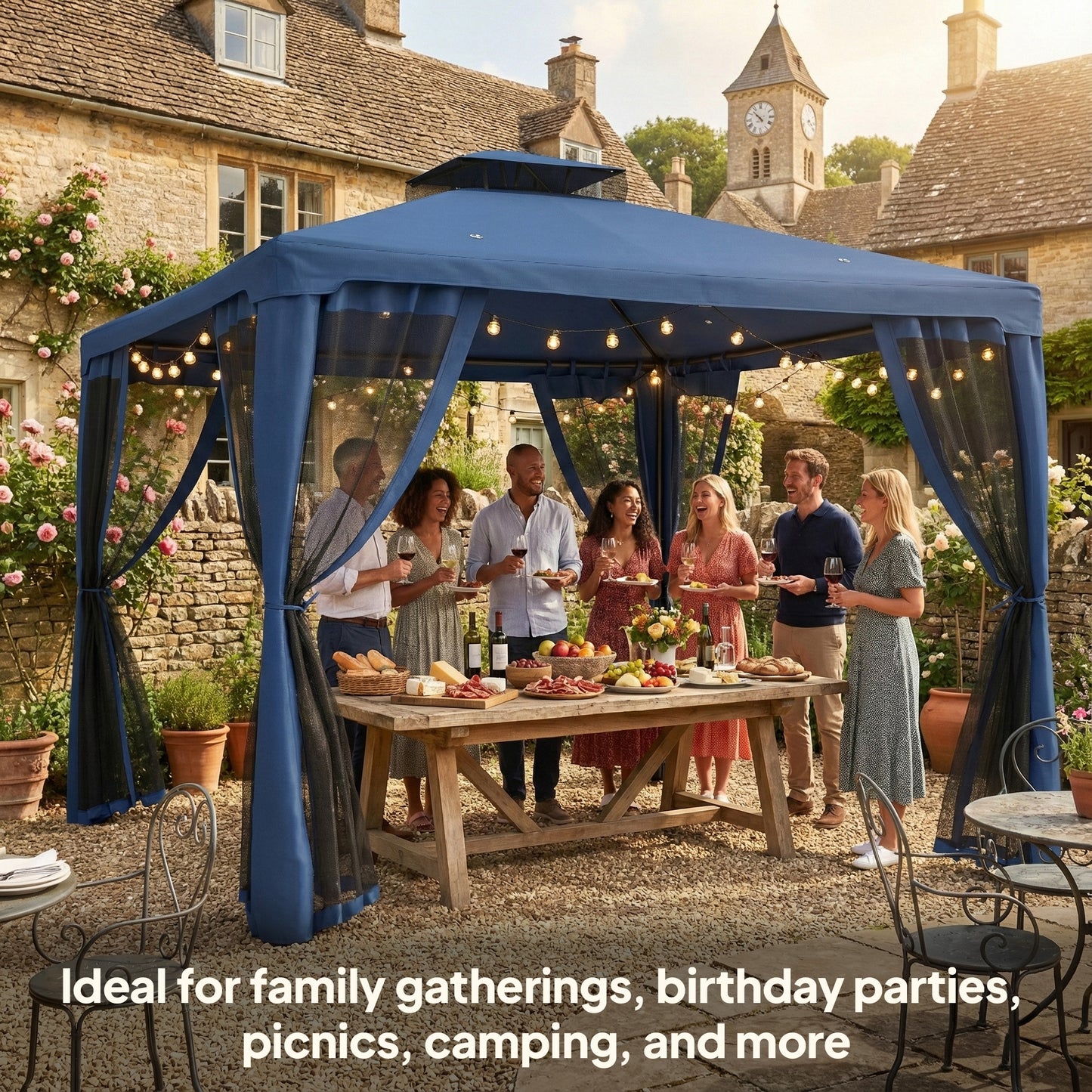 Gazebo patio toit double moustiquaire 2,9m x 2,9m