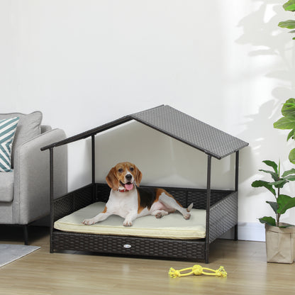 Lit surélevé pour chien avec auvent en rotin