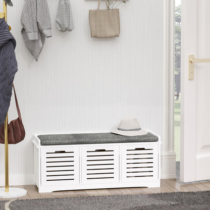 Banc de rangement pour chaussures rembourré avec 3 tiroirs