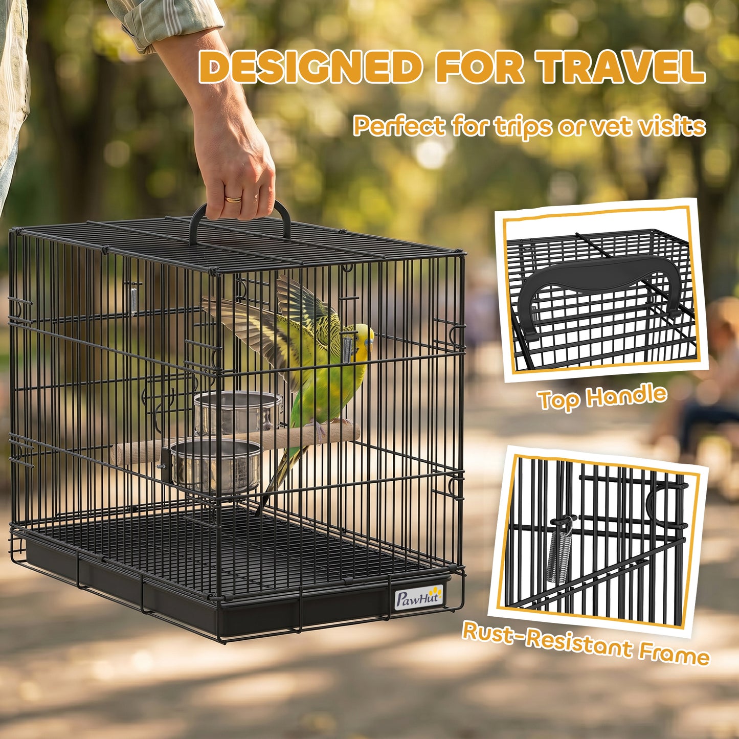 Cage à oiseaux portable avec plateau coulissant et perchoir