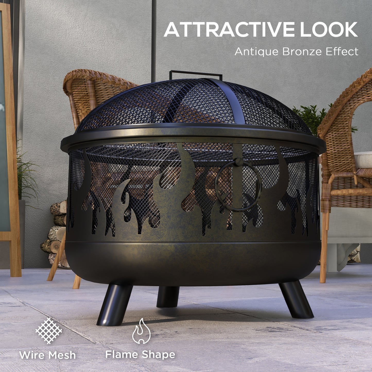 Foyer extérieur rond 60 cm avec couvercle et grille