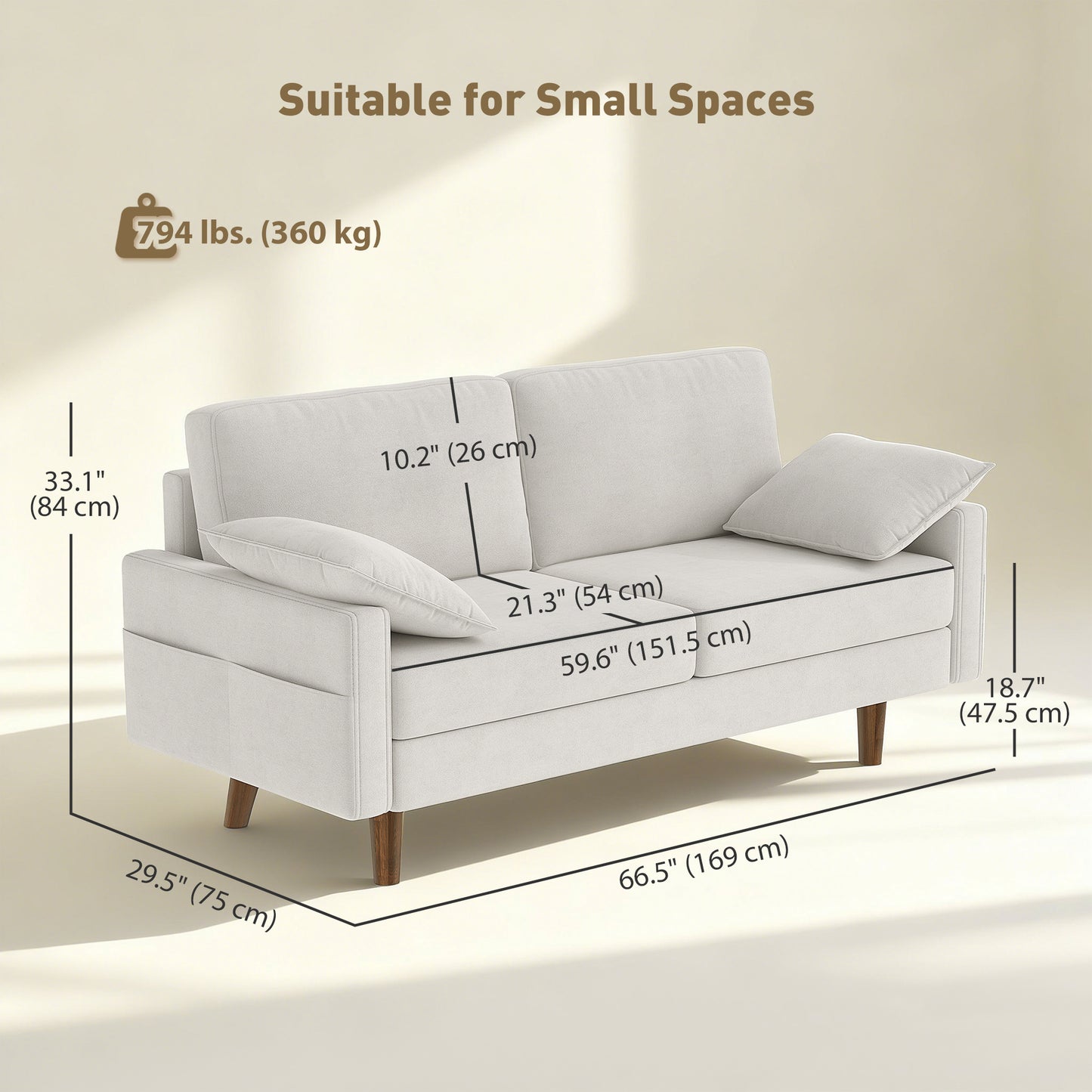Canapé 3 places velours avec ressorts et coussins