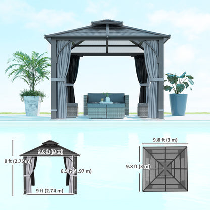 Gazebo toit rigide 10' x 10' polycarbonate double niveau