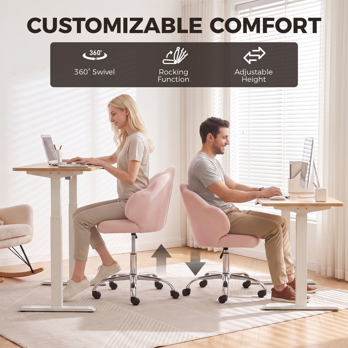 Chaise de bureau pivotante en velours pétale