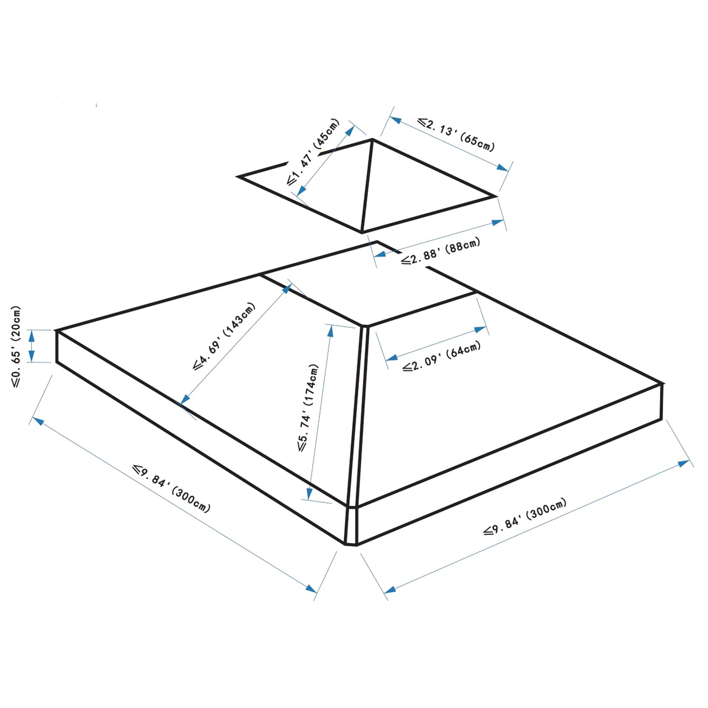Toile de remplacement double toit pour gazebo 3m x 3m