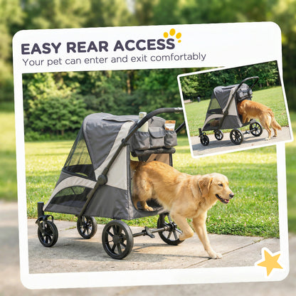 Poussette pliable pour grands chiens avec roues amortissantes