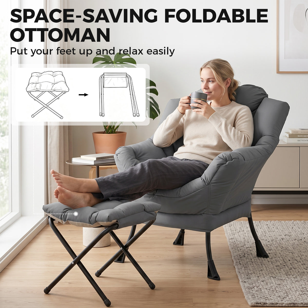 Chaise d'appoint capitonnée avec repose-pieds