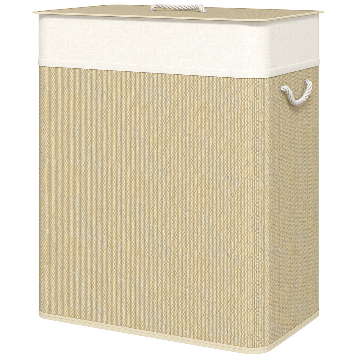 Panier à linge double 100L bambou avec couvercle