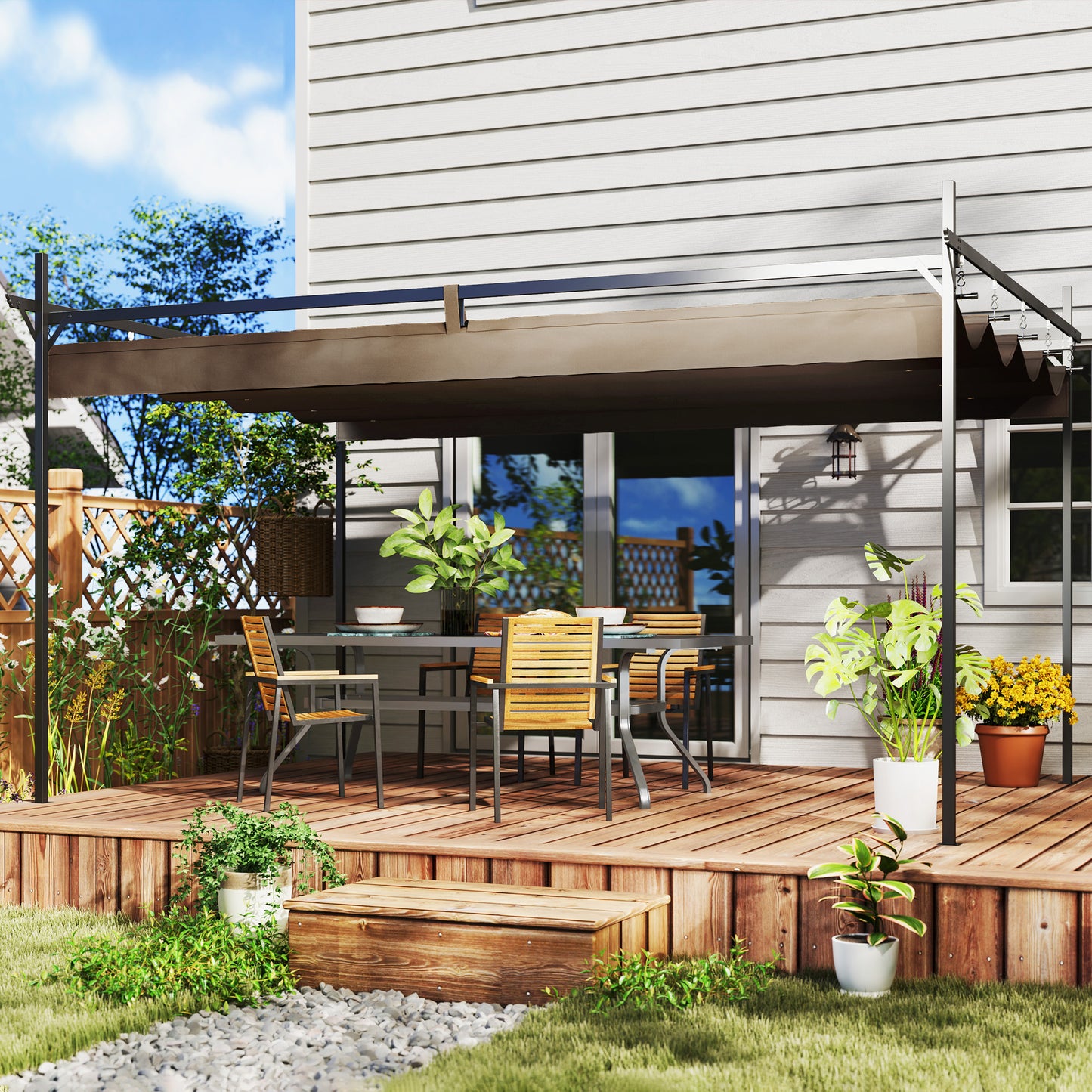 Pergola métallique autoportante avec toit rétractable UPF30+