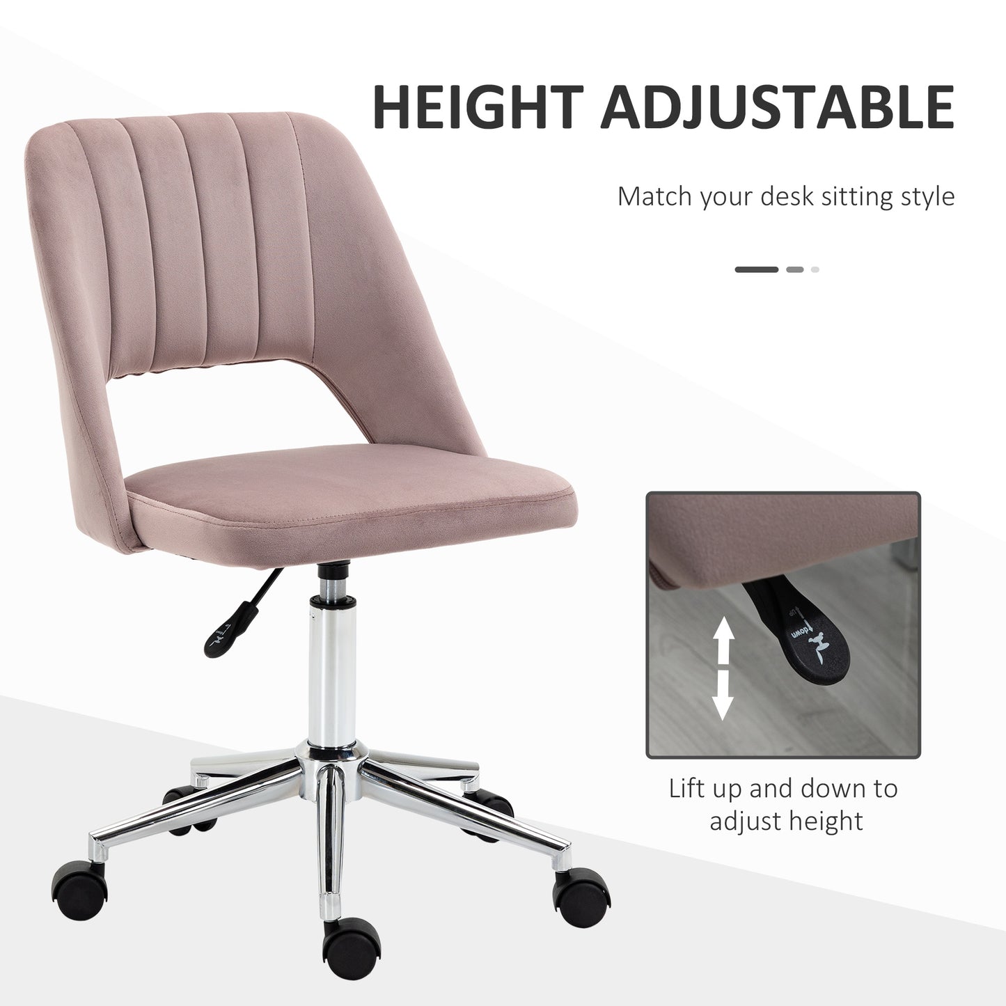 Chaise de bureau mi-hauteur velours forme festonnée pivotante