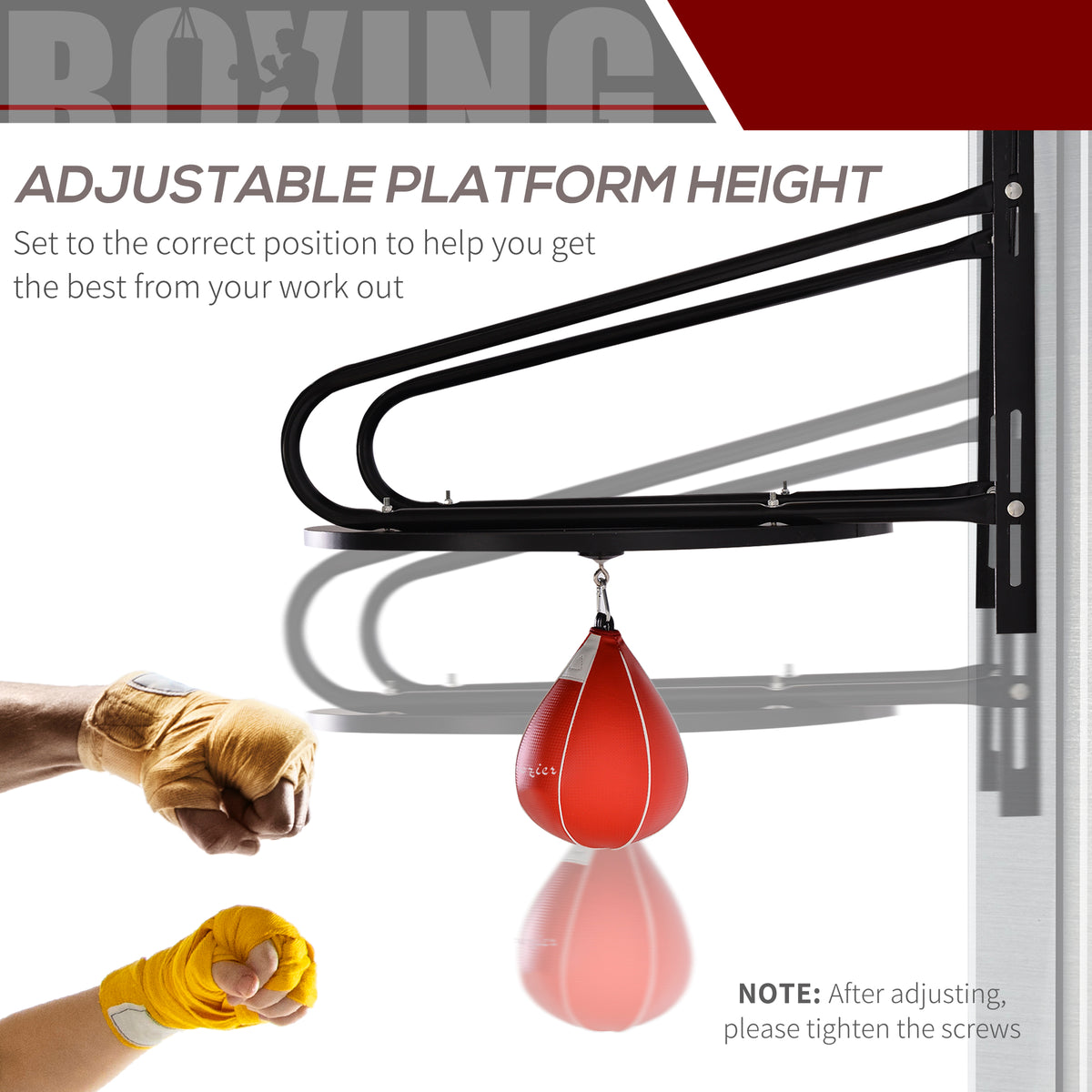 Plateforme de sac de vitesse de boxe murale réglable