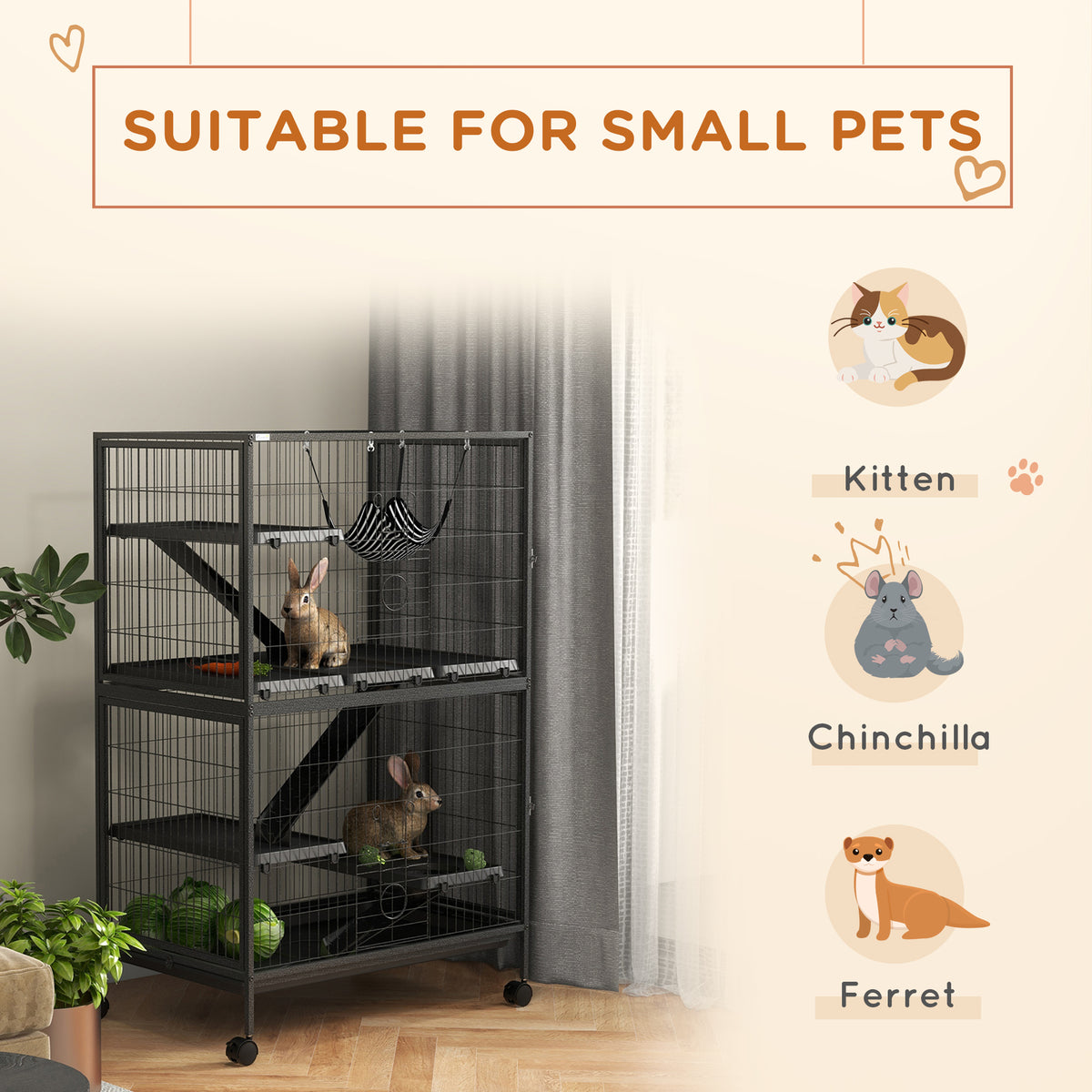 Cage pour petits animaux à roulettes sur 5 niveaux