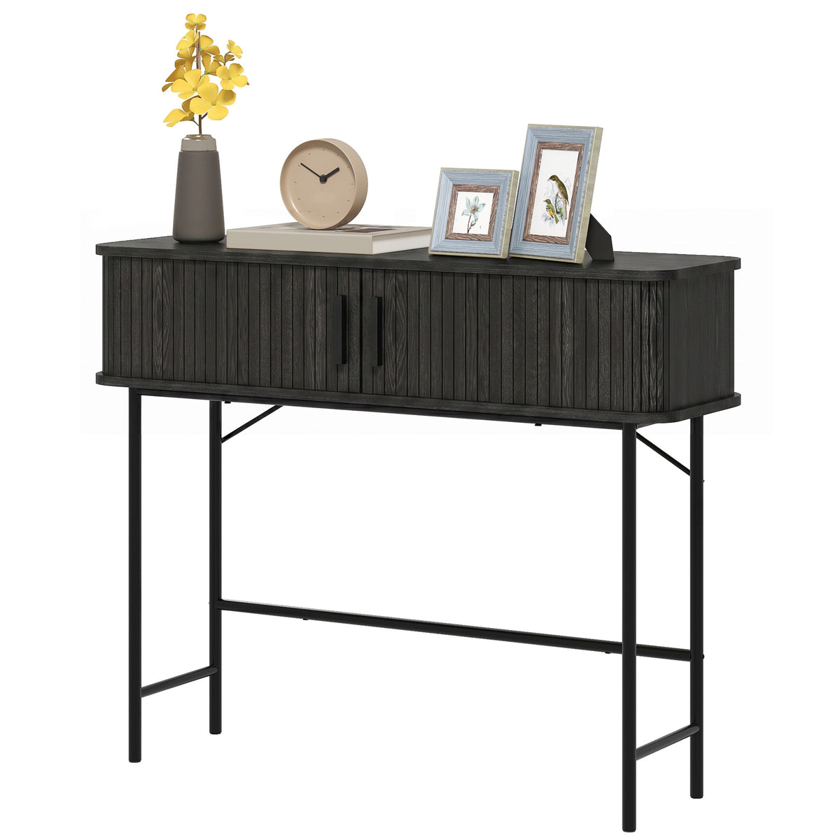Console mi-siècle avec portes tambour et rangement