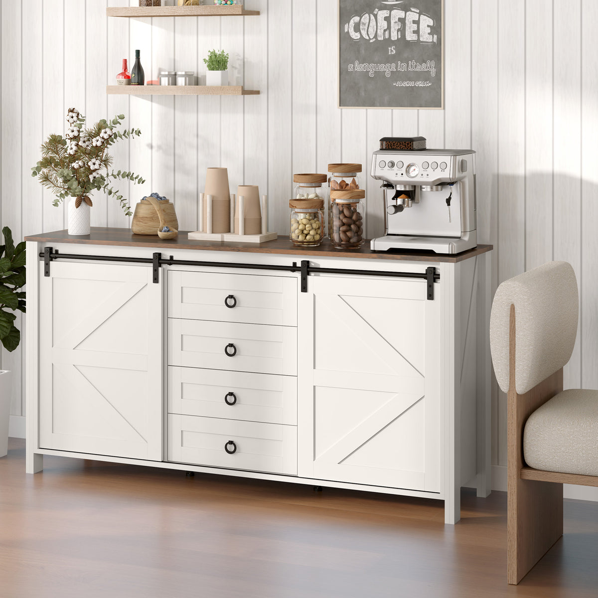 Meuble de buffet style fermette portes coulissantes 152 cm