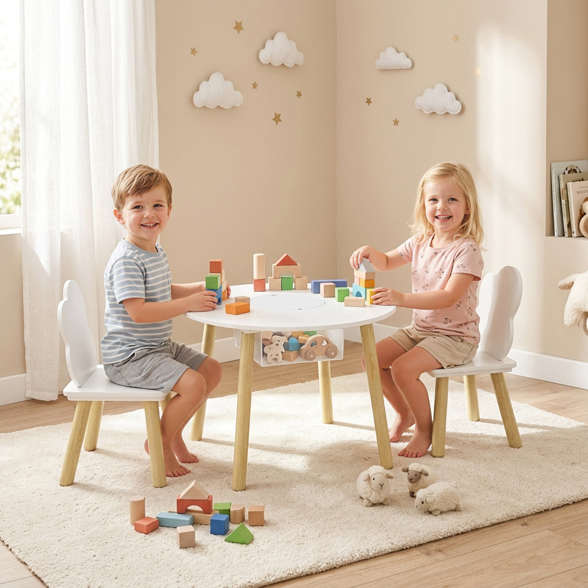 Ensemble table et chaises pour enfants nuage — Lot de 3