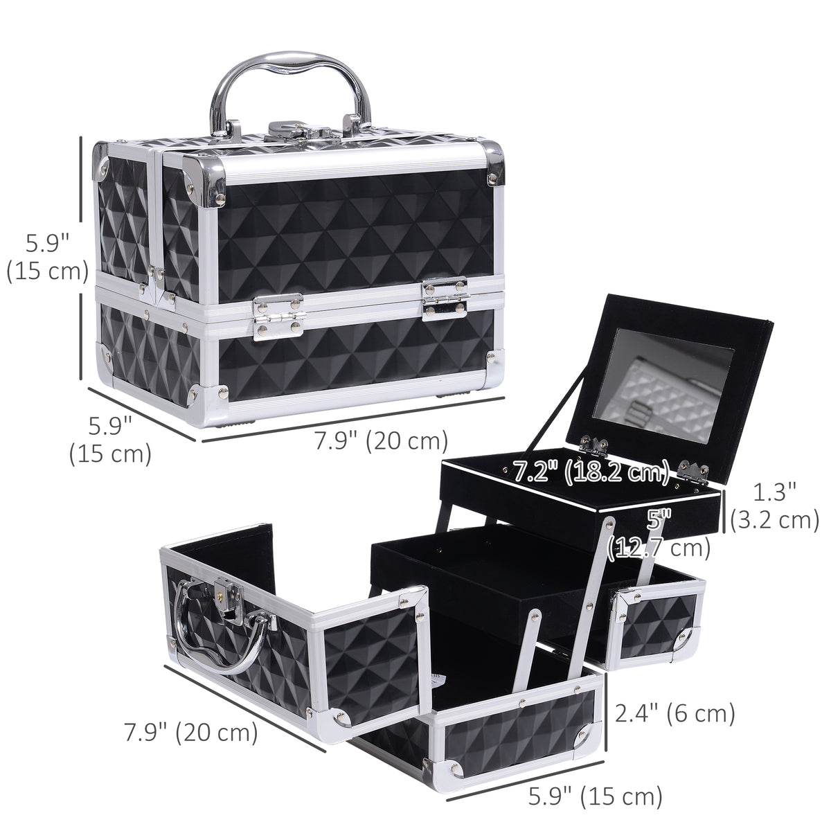 Mallette maquillage 3 étages miroir organisateur