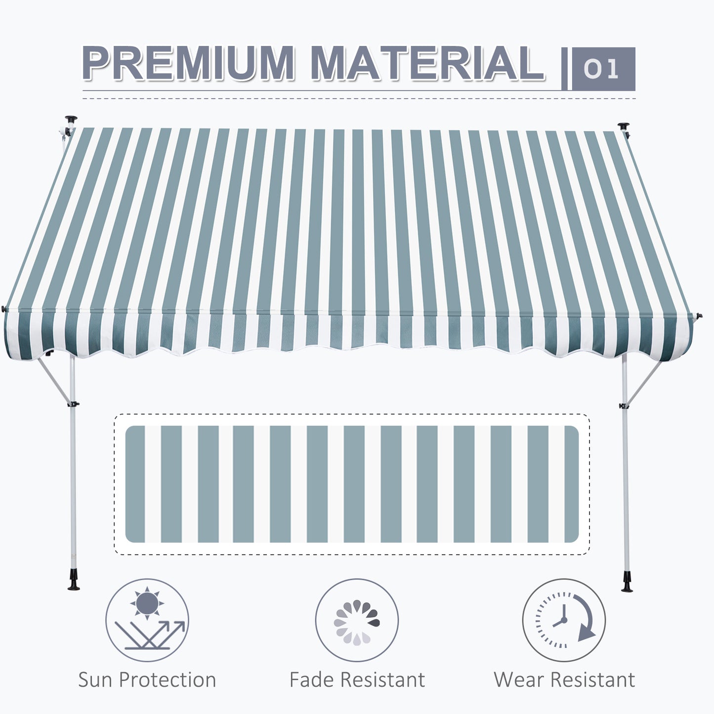 Store rétractable manuel patio sol plafond 305x152cm ajustable