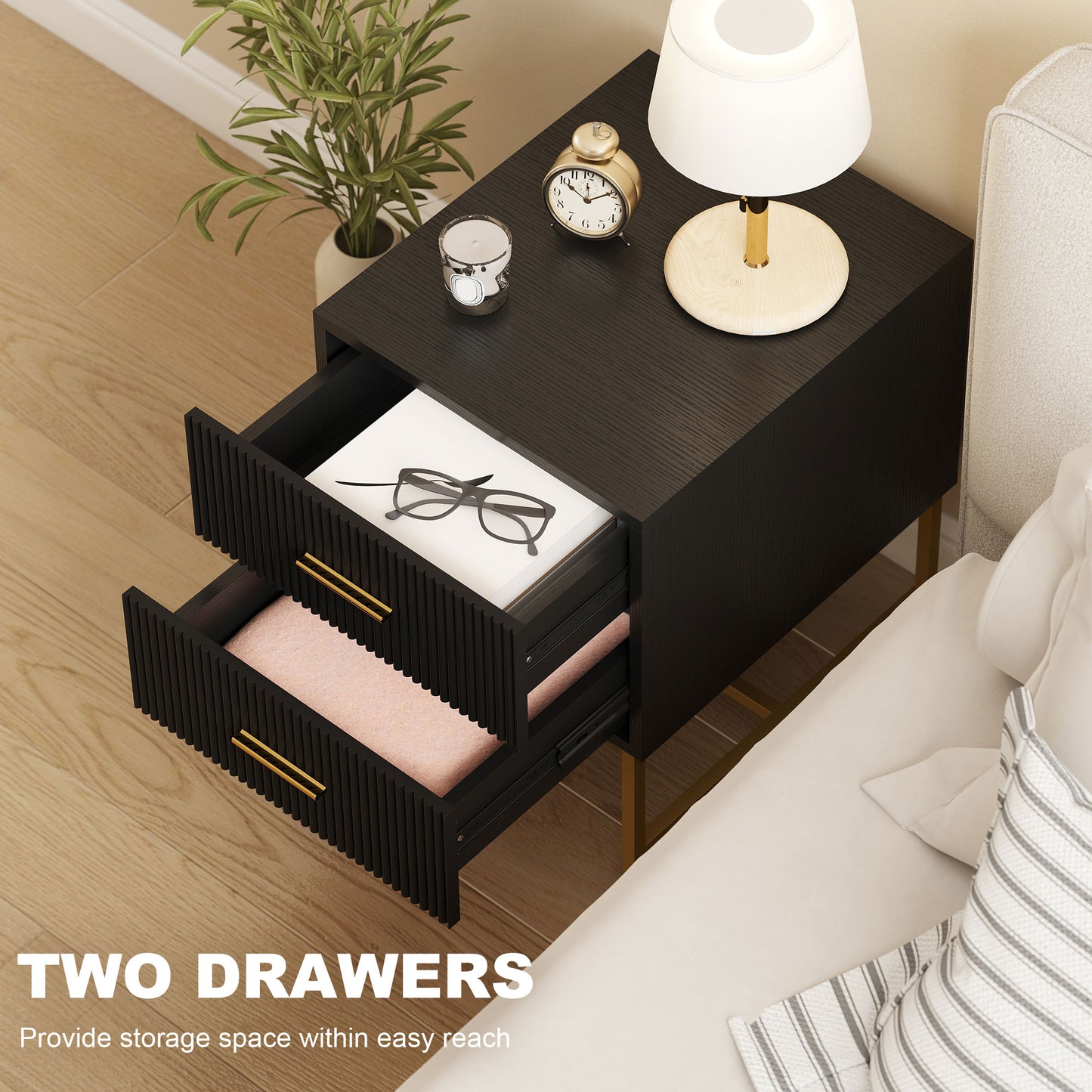 Tables de chevet modernes avec tiroirs cannelés 2 pièces