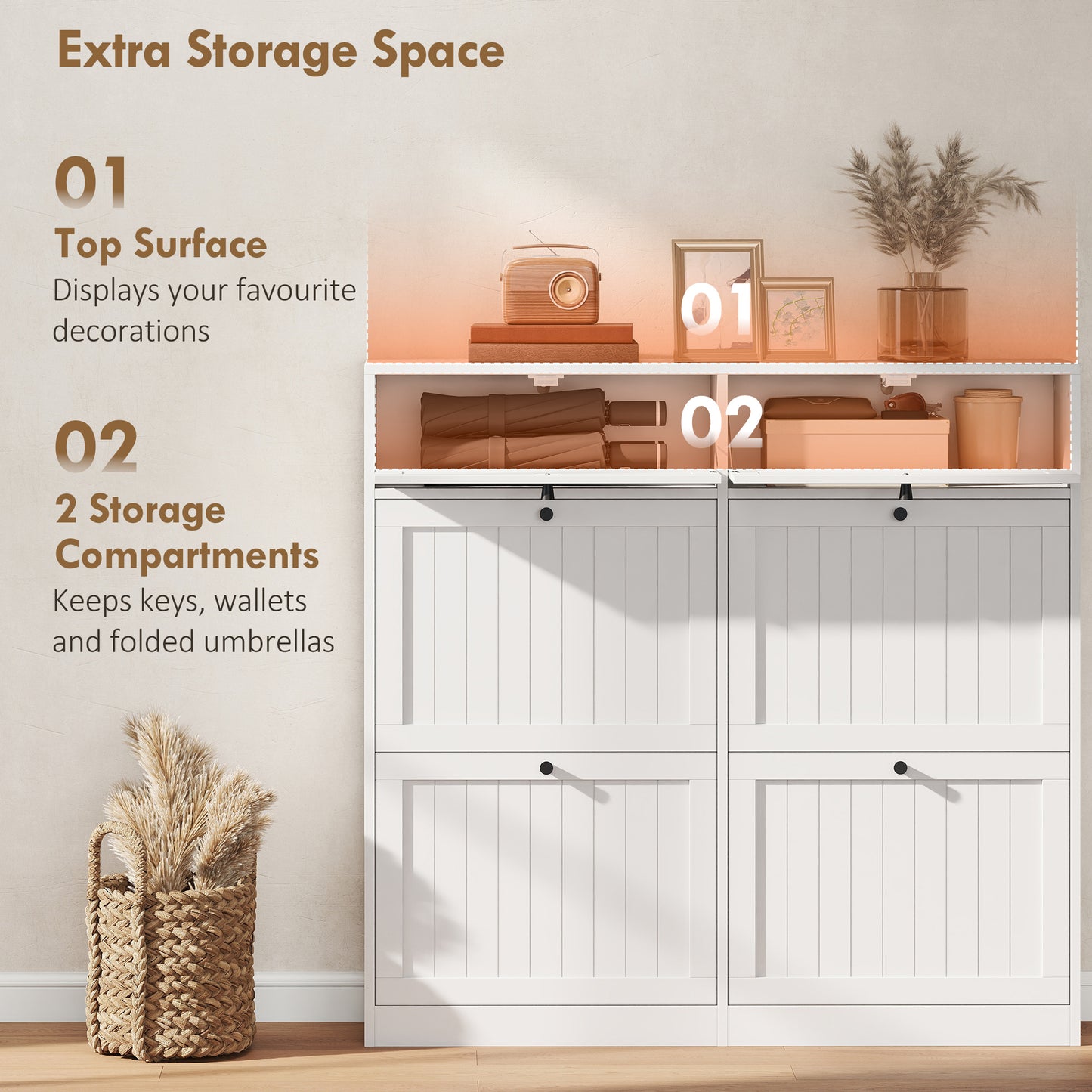 Armoire à chaussures étroite avec tiroirs basculants style ferme