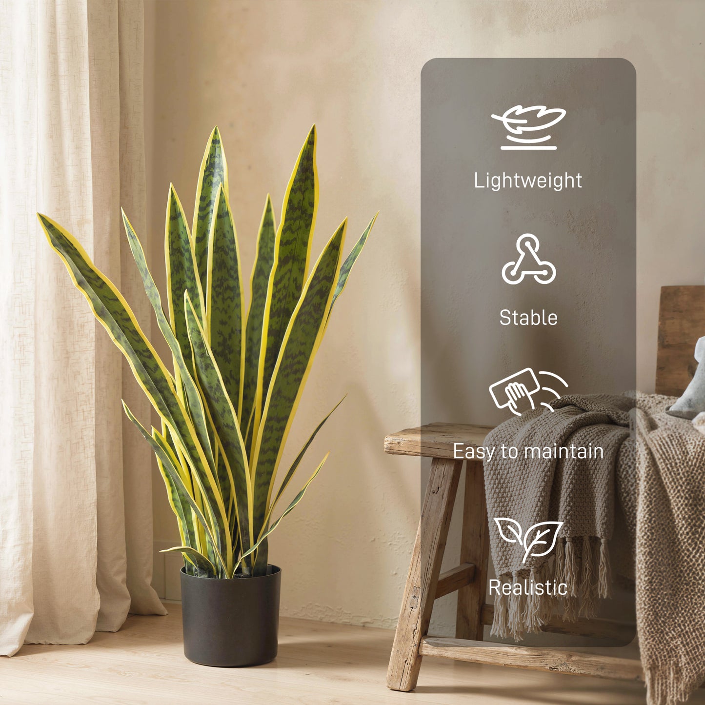 Plante artificielle Sansevieria 21 feuilles 76 cm