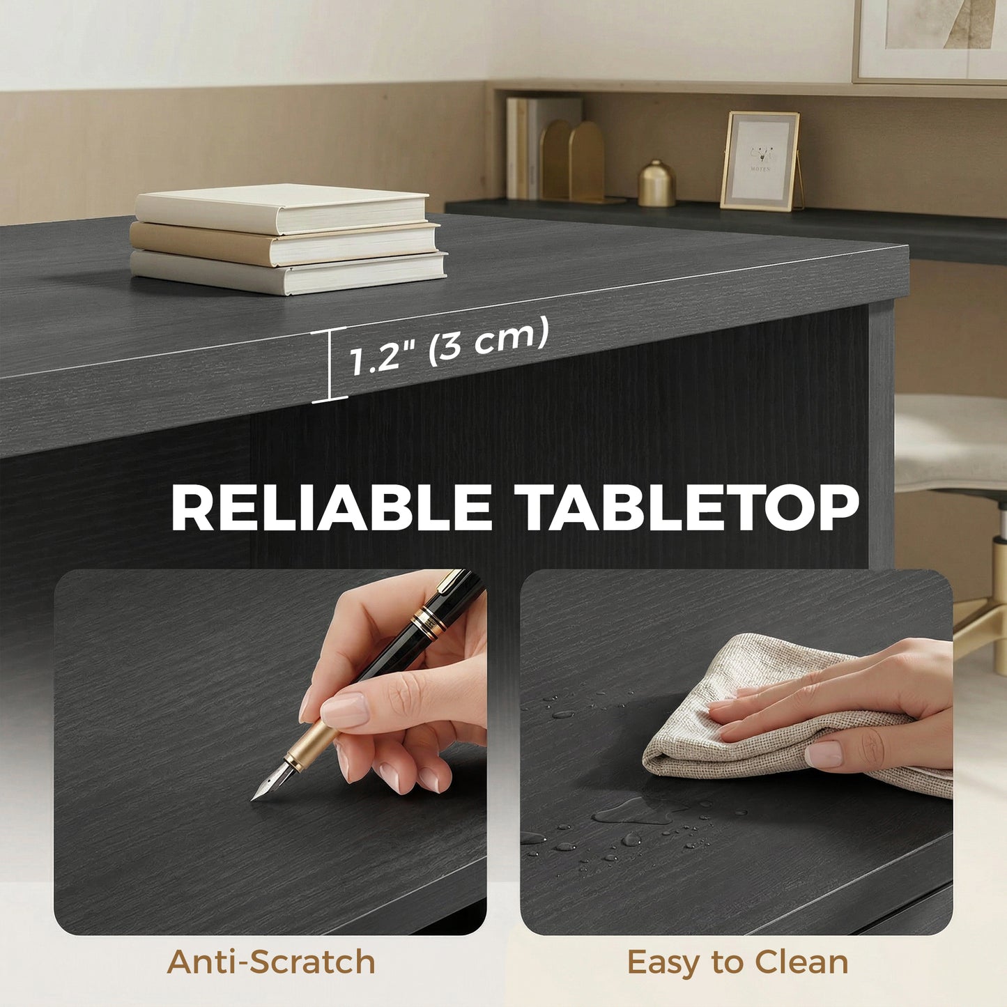 Bureau d'ordinateur 3 tiroirs avec rail suspendu 120 cm