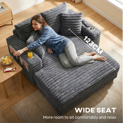 Sofa-lit grand confort avec porte-verres et coussins