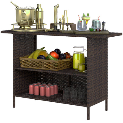 Table de bar en rotin tressé avec 2 tablettes