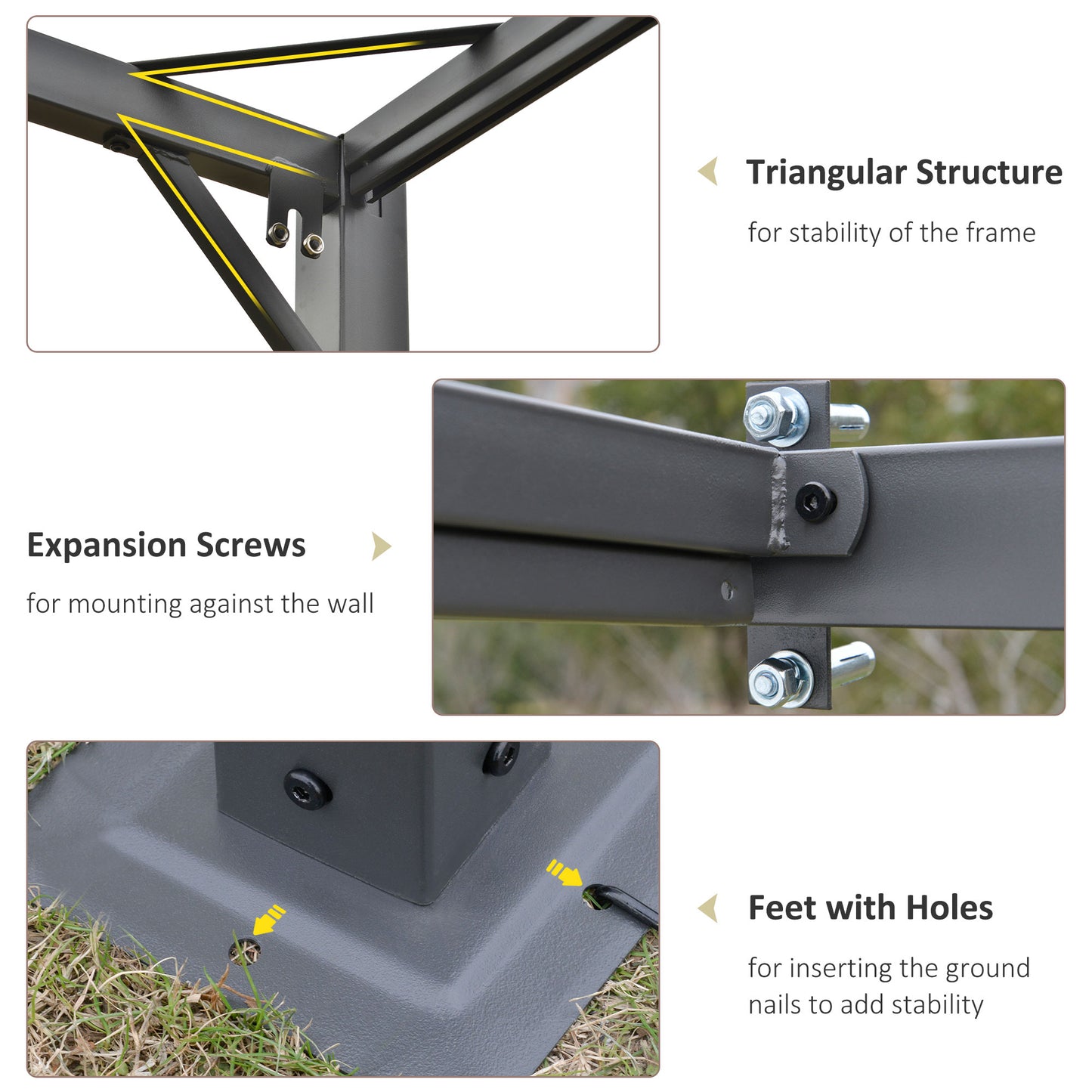 Pergola extérieure rétractable 3x3m cadre métal