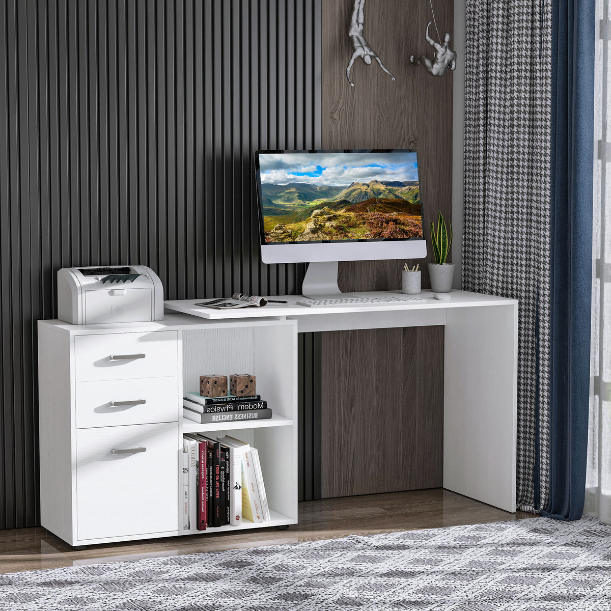 Bureau d'ordinateur en L convertible