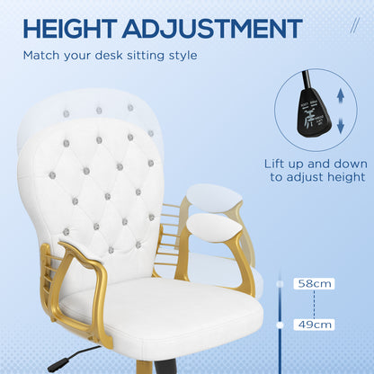 Chaise de bureau capitonnée cuir synthétique cristaux décoratifs
