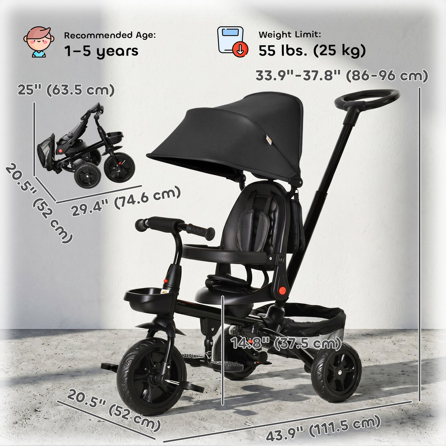 Tricycle évolutif 5-en-1 pour tout-petits