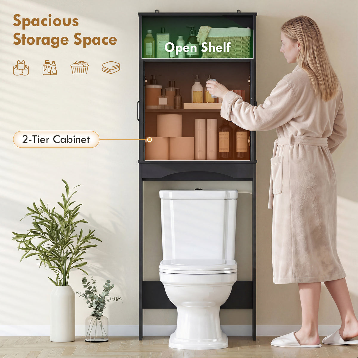 Meuble de rangement autoportant au-dessus des toilettes