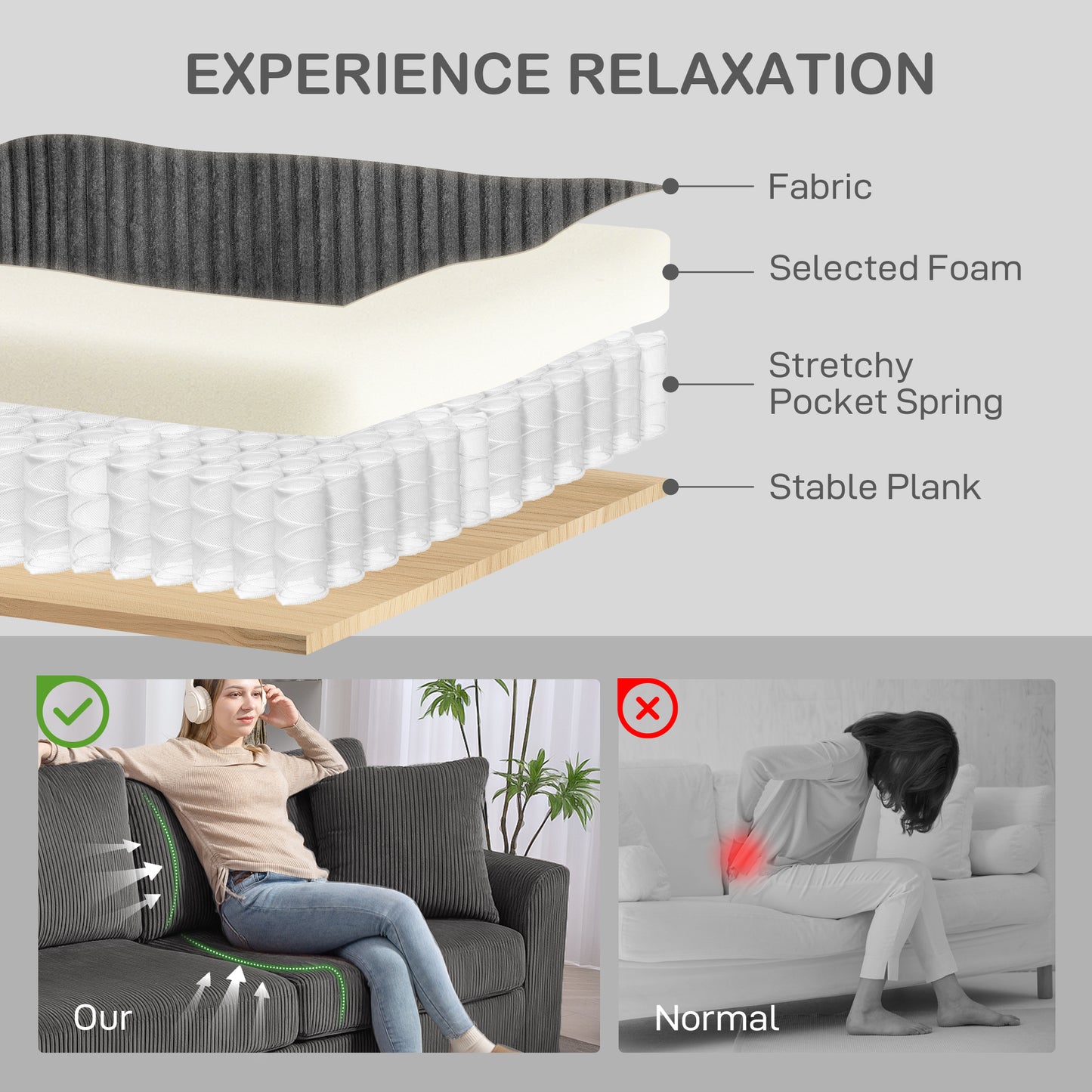 Sofa 3 places moderne en velours côtelé avec ressorts