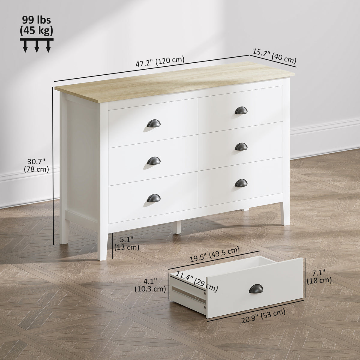 Commode moderne à six tiroirs pour chambre