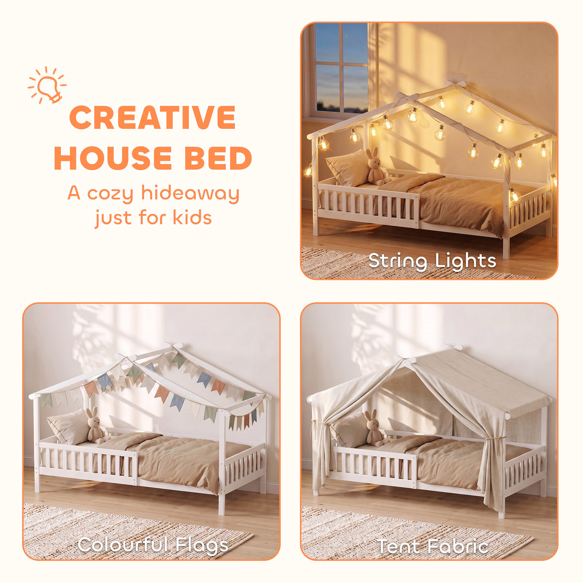 Lit enfant maison Montessori bois avec toit