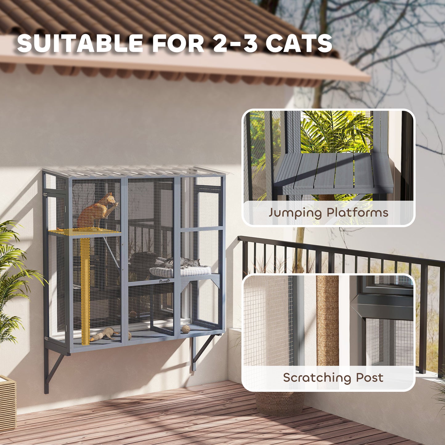 Enclos extérieur pour chats 3 niveaux avec plateformes