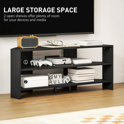 Meuble TV de coin avec 2 tablettes ouvertes