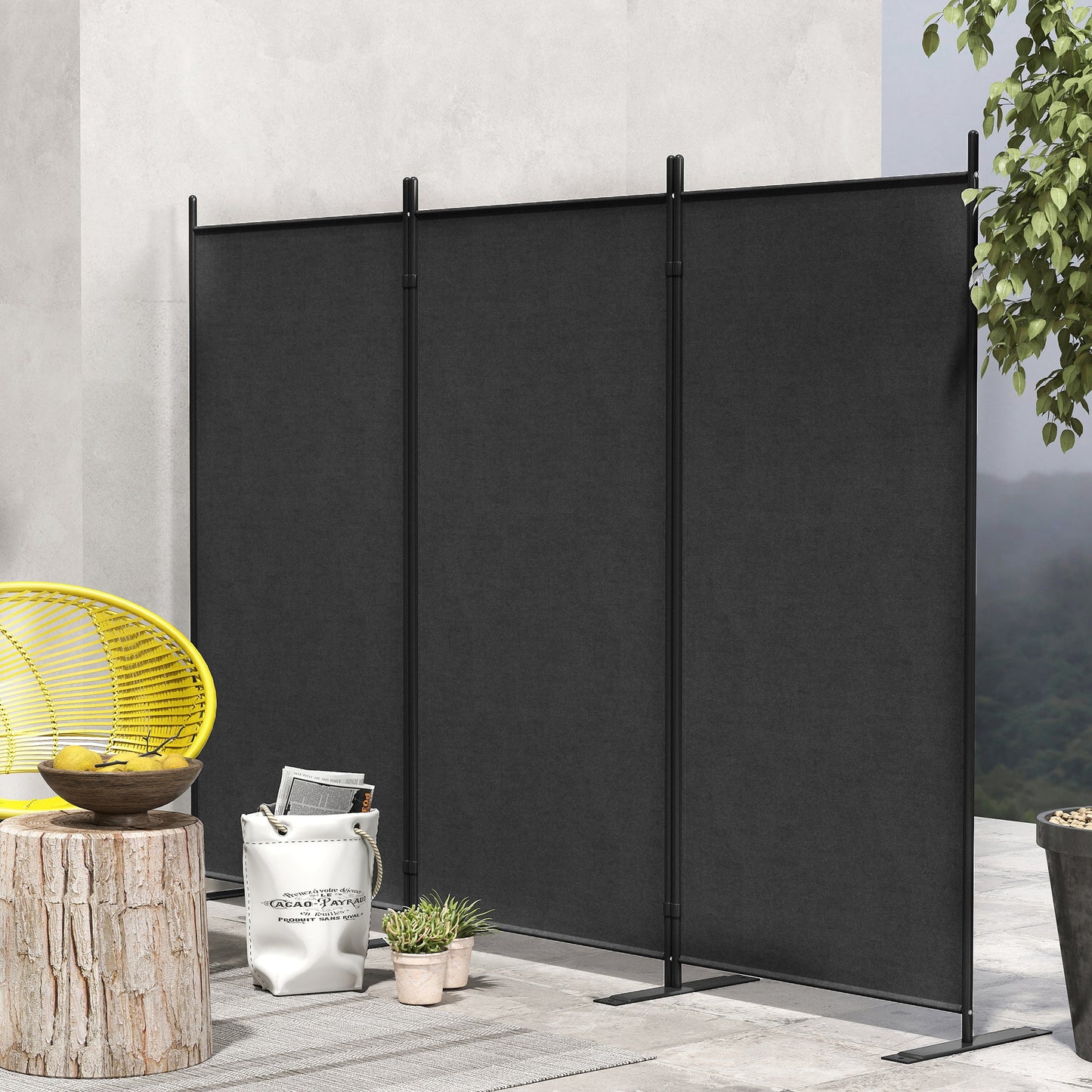 Outsunny Outdoor 3-Panel Folding Screen 176cm UV30+ Dark Grey