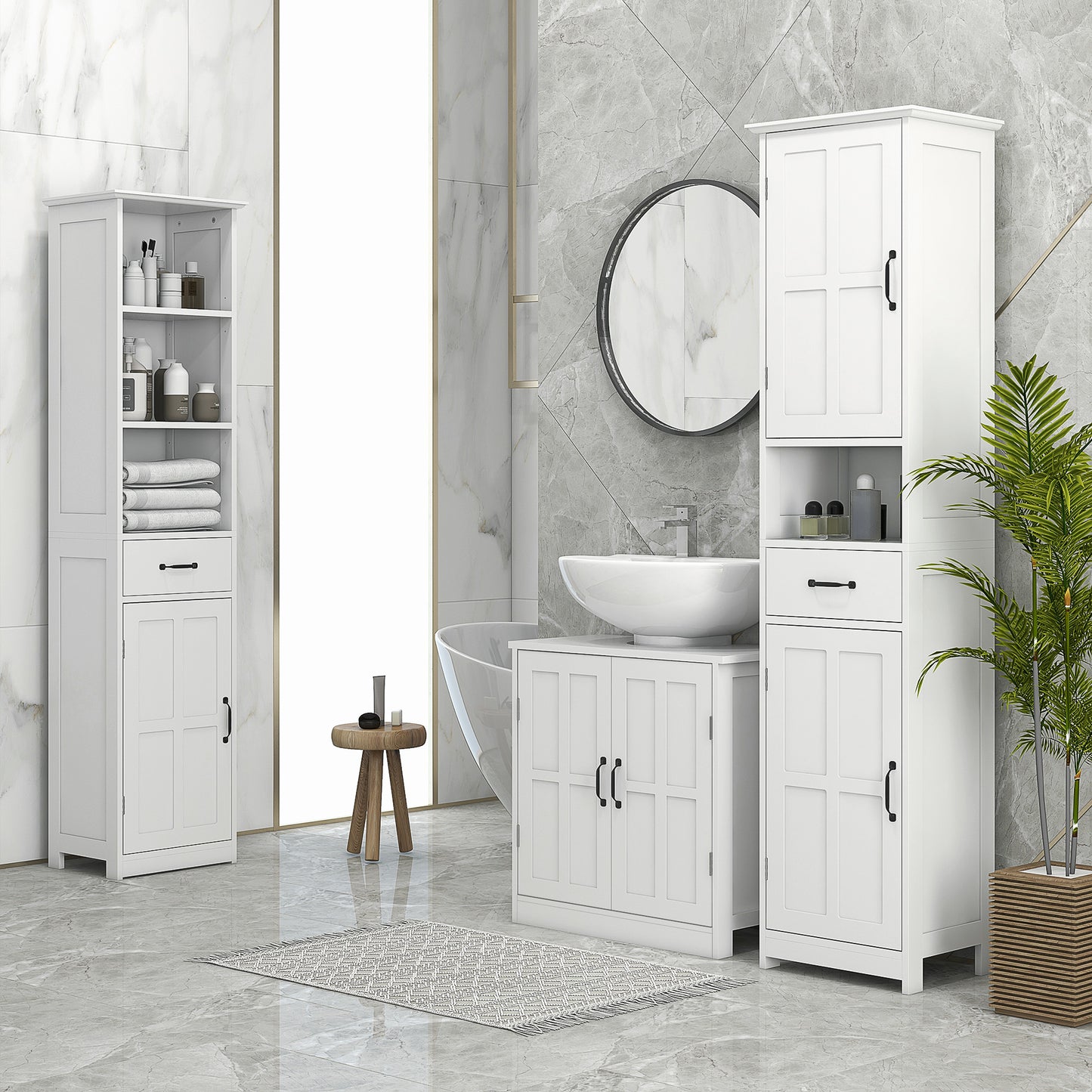 Meuble sous-lavabo double porte avec tablette ajustable