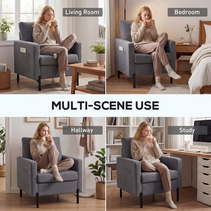 Fauteuil d'appoint rembourré avec poches latérales