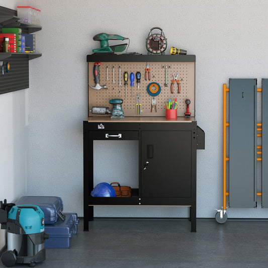 Établi de travail avec panneau perforé et armoire de rangement