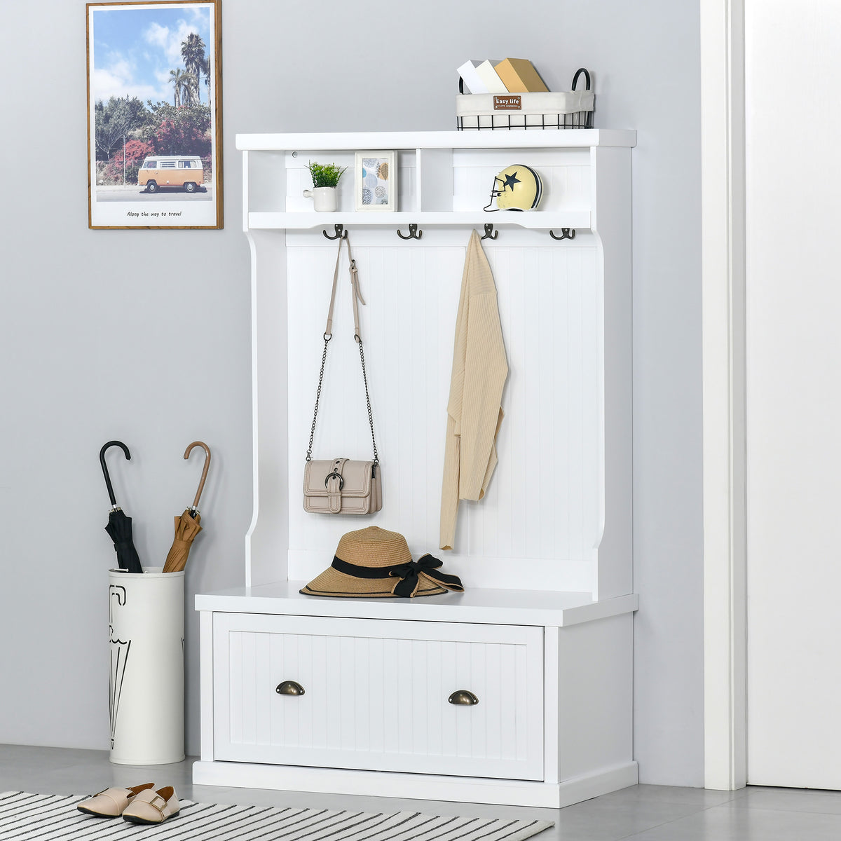 Meuble d'entrée avec banc de rangement et patères 164 cm