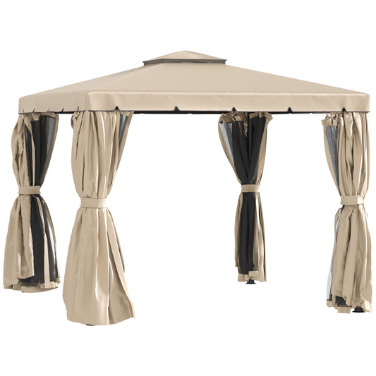 Gazebo de patio double toit avec rideaux et moustiquaire